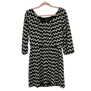 City Triangles Black White Chevron 3/4 Sleeves Loose Mini Dress Size XL Juniors